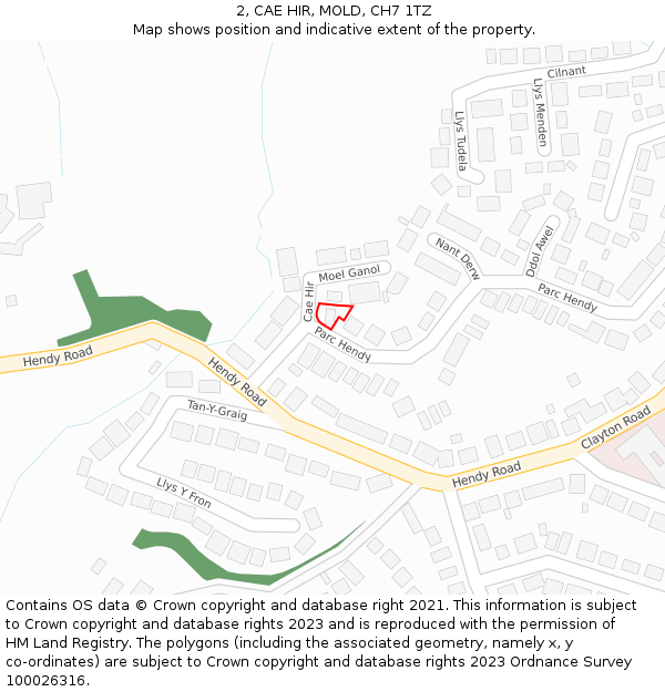 2, CAE HIR, MOLD, CH7 1TZ: Location map and indicative extent of plot