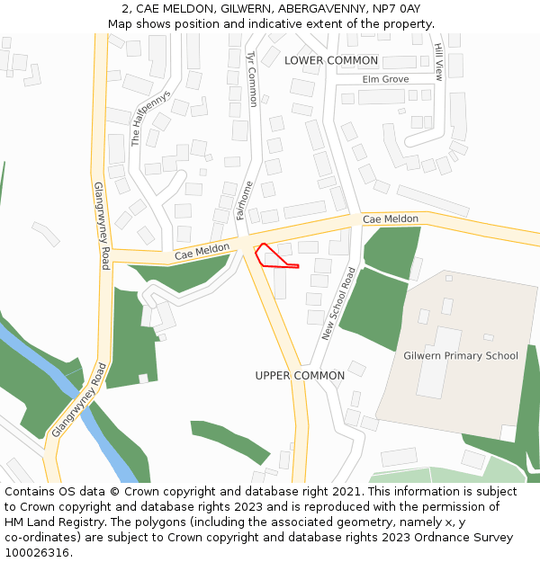 2, CAE MELDON, GILWERN, ABERGAVENNY, NP7 0AY: Location map and indicative extent of plot