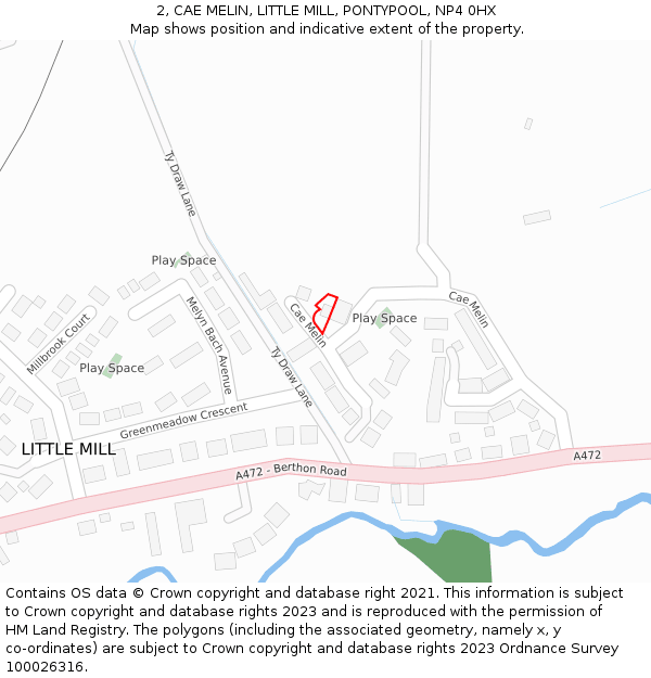 2, CAE MELIN, LITTLE MILL, PONTYPOOL, NP4 0HX: Location map and indicative extent of plot