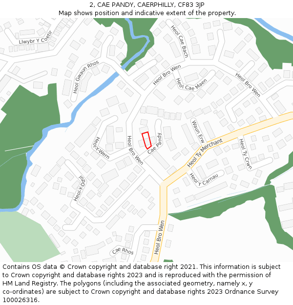 2, CAE PANDY, CAERPHILLY, CF83 3JP: Location map and indicative extent of plot