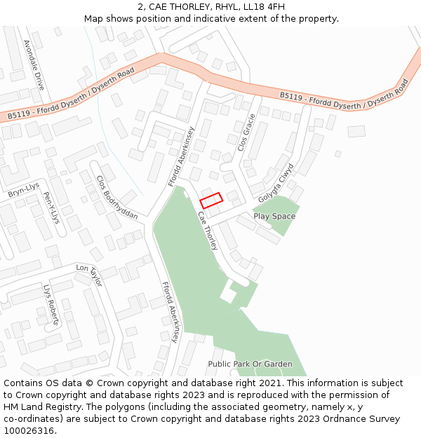 2, CAE THORLEY, RHYL, LL18 4FH: Location map and indicative extent of plot