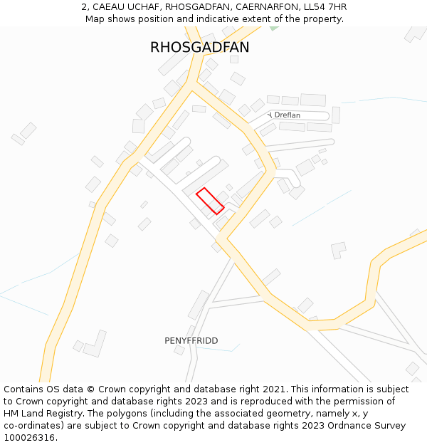 2, CAEAU UCHAF, RHOSGADFAN, CAERNARFON, LL54 7HR: Location map and indicative extent of plot