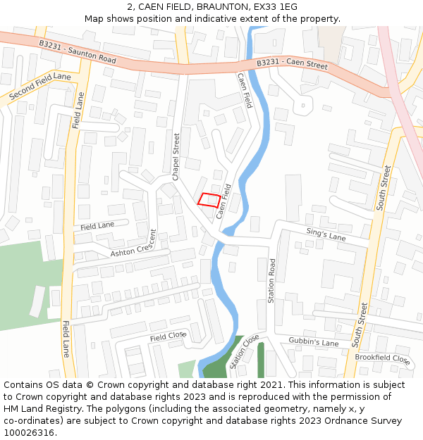 2, CAEN FIELD, BRAUNTON, EX33 1EG: Location map and indicative extent of plot