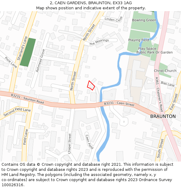 2, CAEN GARDENS, BRAUNTON, EX33 1AG: Location map and indicative extent of plot