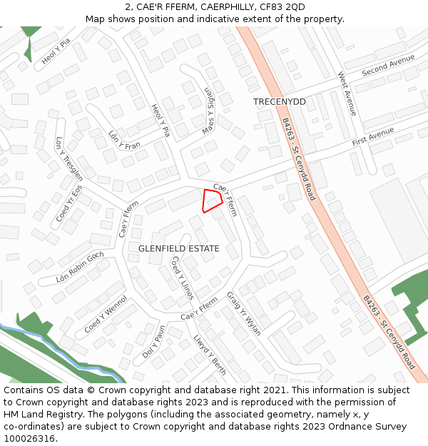 2, CAE'R FFERM, CAERPHILLY, CF83 2QD: Location map and indicative extent of plot