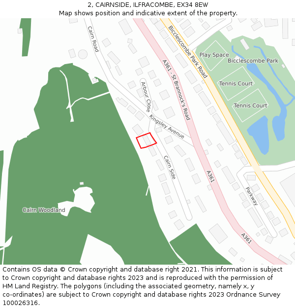 2, CAIRNSIDE, ILFRACOMBE, EX34 8EW: Location map and indicative extent of plot