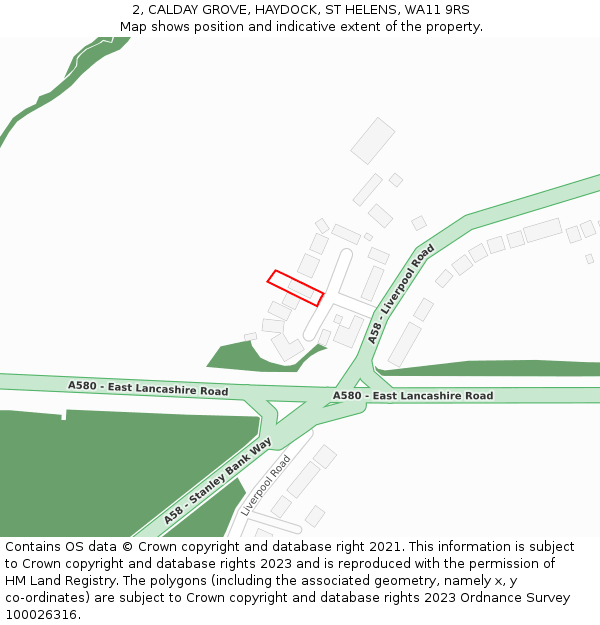 2, CALDAY GROVE, HAYDOCK, ST HELENS, WA11 9RS: Location map and indicative extent of plot