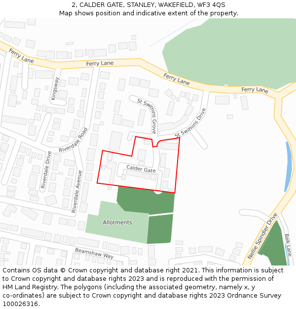 2, CALDER GATE, STANLEY, WAKEFIELD, WF3 4QS: Location map and indicative extent of plot