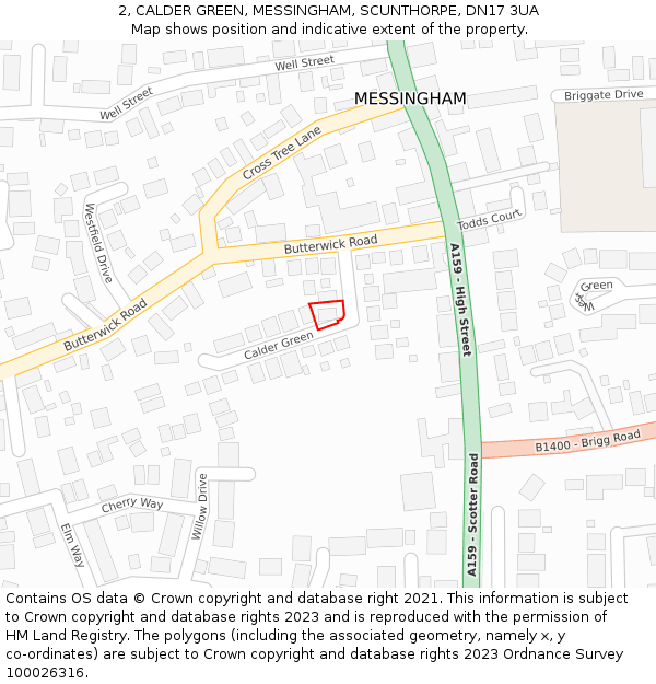 2, CALDER GREEN, MESSINGHAM, SCUNTHORPE, DN17 3UA: Location map and indicative extent of plot