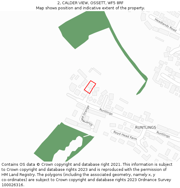 2, CALDER VIEW, OSSETT, WF5 8RF: Location map and indicative extent of plot