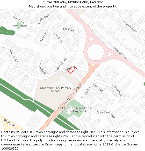 2, CALDER WAY, MORECAMBE, LA3 3RX: Location map and indicative extent of plot