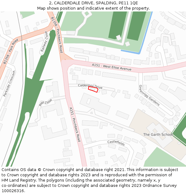 2, CALDERDALE DRIVE, SPALDING, PE11 1QE: Location map and indicative extent of plot