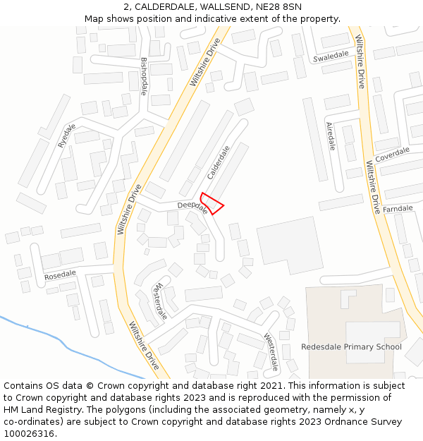 2, CALDERDALE, WALLSEND, NE28 8SN: Location map and indicative extent of plot