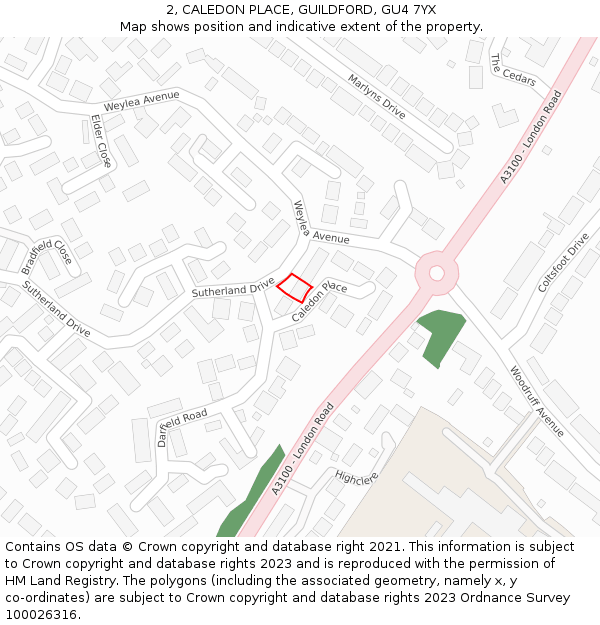 2, CALEDON PLACE, GUILDFORD, GU4 7YX: Location map and indicative extent of plot