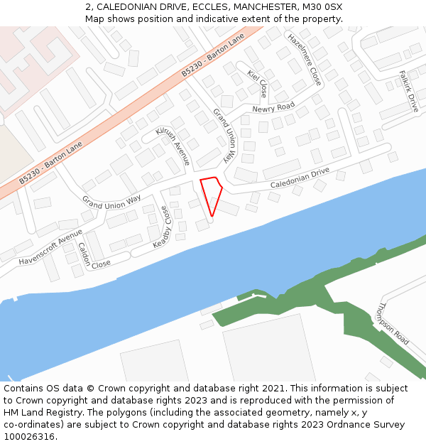 2, CALEDONIAN DRIVE, ECCLES, MANCHESTER, M30 0SX: Location map and indicative extent of plot