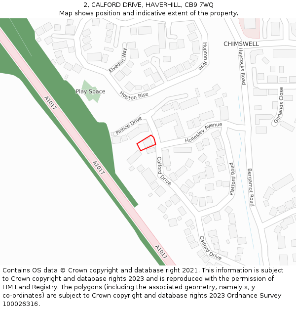 2, CALFORD DRIVE, HAVERHILL, CB9 7WQ: Location map and indicative extent of plot