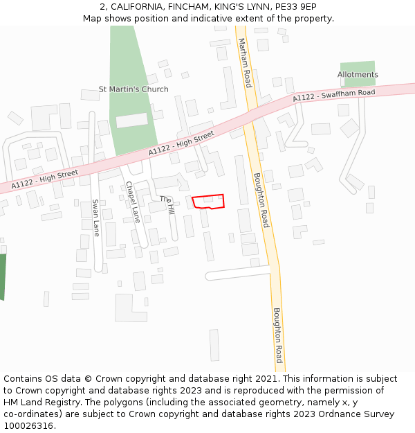 2, CALIFORNIA, FINCHAM, KING'S LYNN, PE33 9EP: Location map and indicative extent of plot
