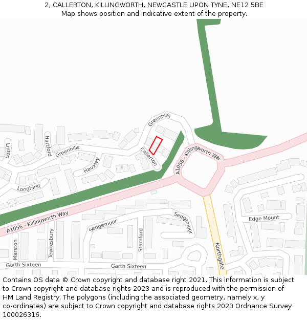 2, CALLERTON, KILLINGWORTH, NEWCASTLE UPON TYNE, NE12 5BE: Location map and indicative extent of plot