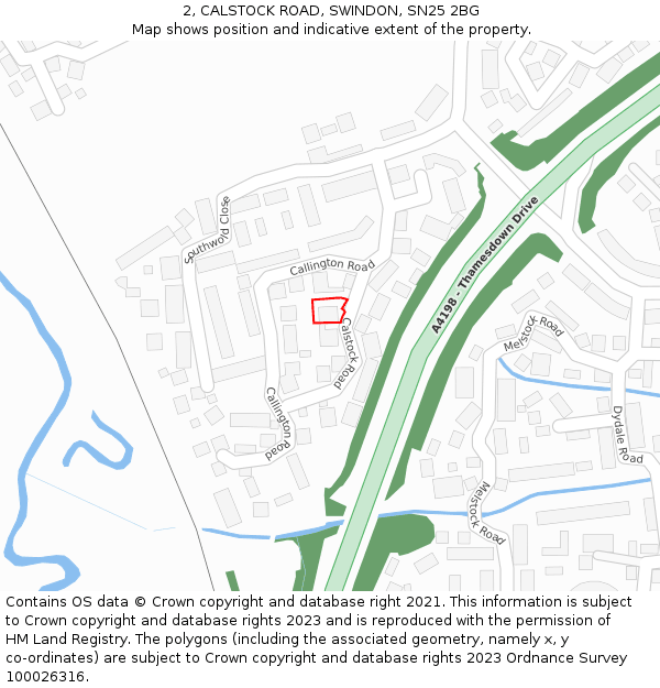 2, CALSTOCK ROAD, SWINDON, SN25 2BG: Location map and indicative extent of plot