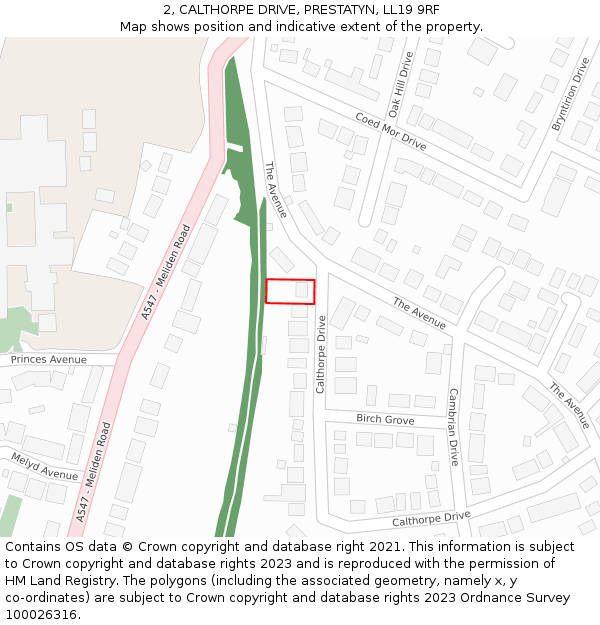 2, CALTHORPE DRIVE, PRESTATYN, LL19 9RF: Location map and indicative extent of plot