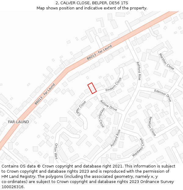 2, CALVER CLOSE, BELPER, DE56 1TS: Location map and indicative extent of plot