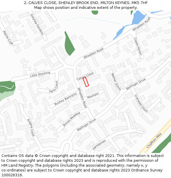 2, CALVES CLOSE, SHENLEY BROOK END, MILTON KEYNES, MK5 7HF: Location map and indicative extent of plot