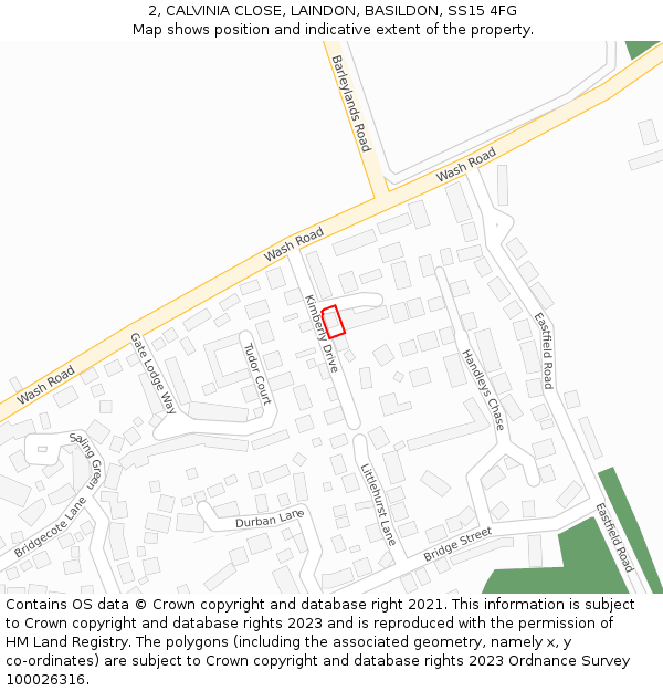 2, CALVINIA CLOSE, LAINDON, BASILDON, SS15 4FG: Location map and indicative extent of plot