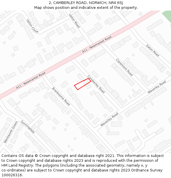 2, CAMBERLEY ROAD, NORWICH, NR4 6SJ: Location map and indicative extent of plot