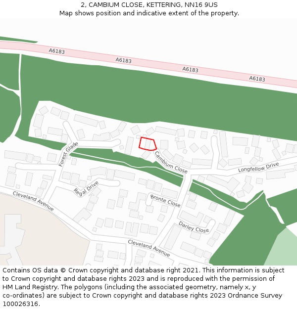 2, CAMBIUM CLOSE, KETTERING, NN16 9US: Location map and indicative extent of plot