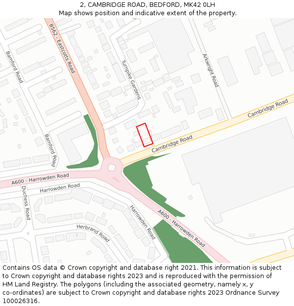 2, CAMBRIDGE ROAD, BEDFORD, MK42 0LH: Location map and indicative extent of plot