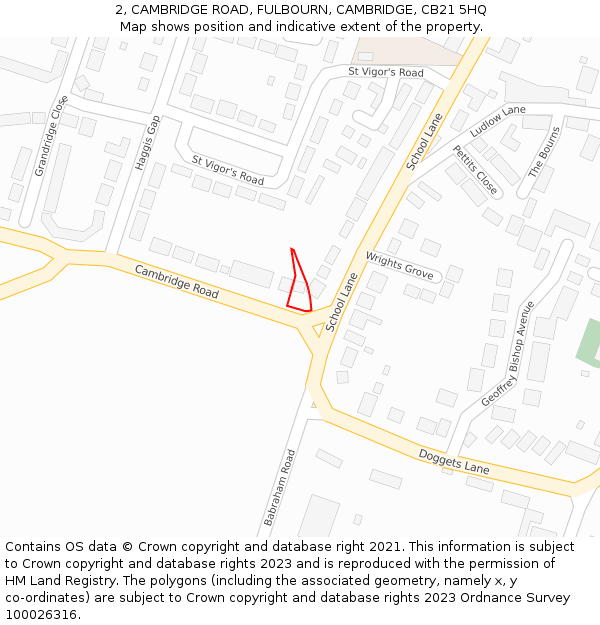 2, CAMBRIDGE ROAD, FULBOURN, CAMBRIDGE, CB21 5HQ: Location map and indicative extent of plot