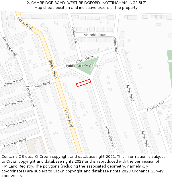 2, CAMBRIDGE ROAD, WEST BRIDGFORD, NOTTINGHAM, NG2 5LZ: Location map and indicative extent of plot