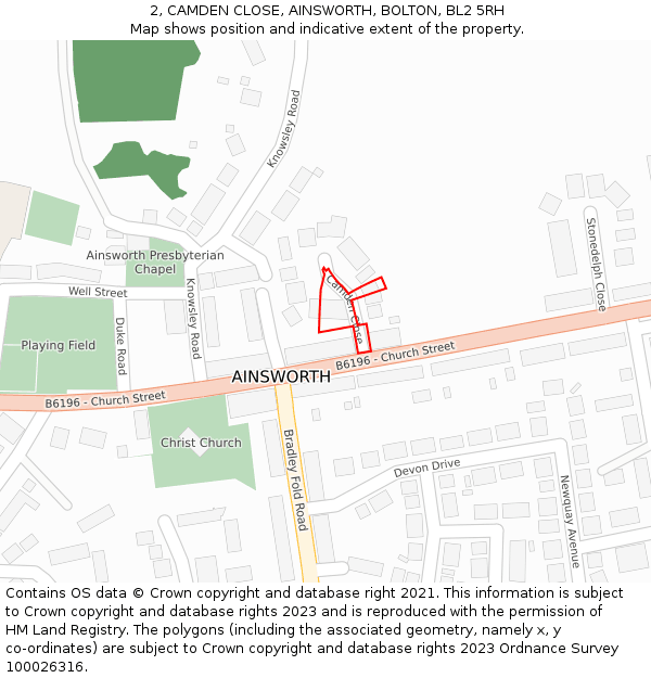 2, CAMDEN CLOSE, AINSWORTH, BOLTON, BL2 5RH: Location map and indicative extent of plot