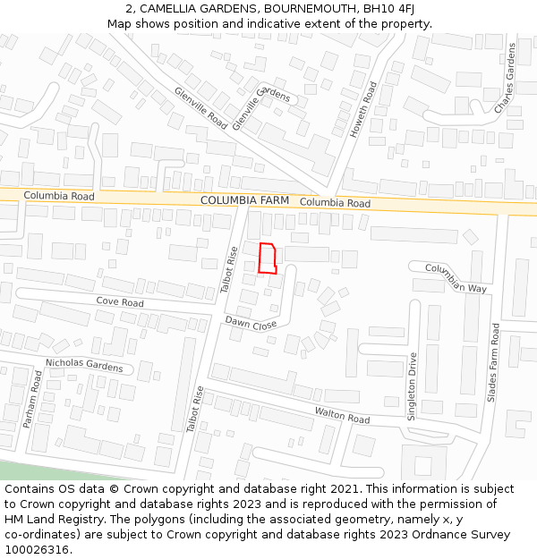 2, CAMELLIA GARDENS, BOURNEMOUTH, BH10 4FJ: Location map and indicative extent of plot