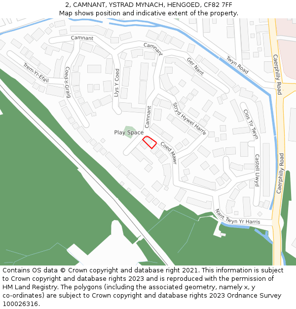 2, CAMNANT, YSTRAD MYNACH, HENGOED, CF82 7FF: Location map and indicative extent of plot