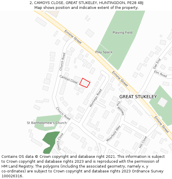 2, CAMOYS CLOSE, GREAT STUKELEY, HUNTINGDON, PE28 4BJ: Location map and indicative extent of plot