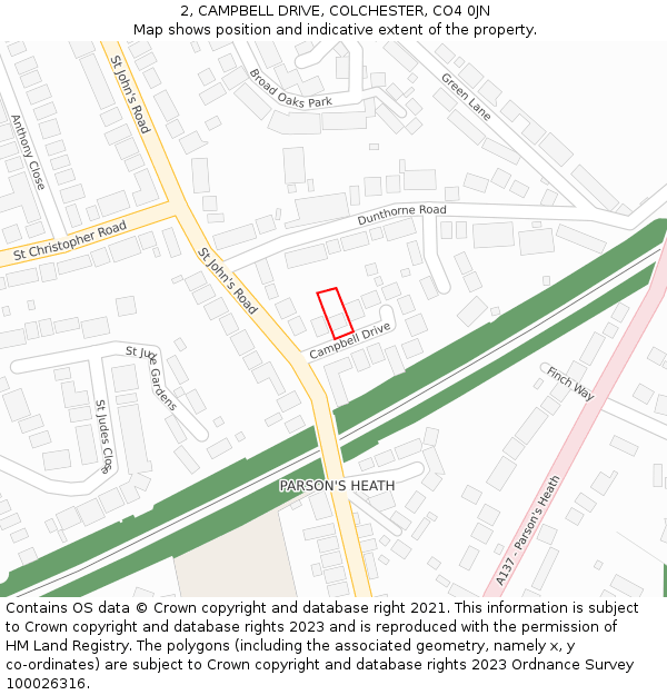 2, CAMPBELL DRIVE, COLCHESTER, CO4 0JN: Location map and indicative extent of plot