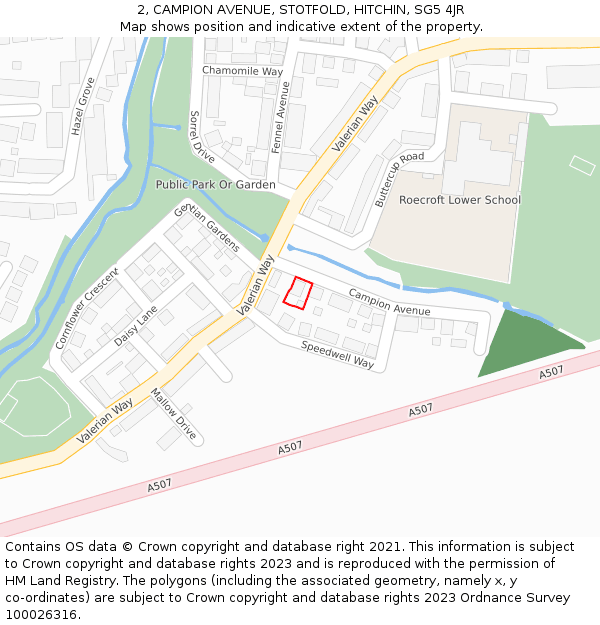 2, CAMPION AVENUE, STOTFOLD, HITCHIN, SG5 4JR: Location map and indicative extent of plot