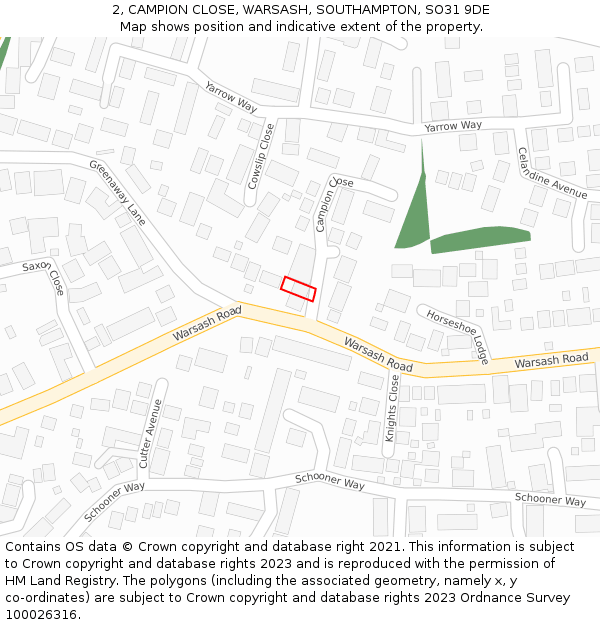 2, CAMPION CLOSE, WARSASH, SOUTHAMPTON, SO31 9DE: Location map and indicative extent of plot
