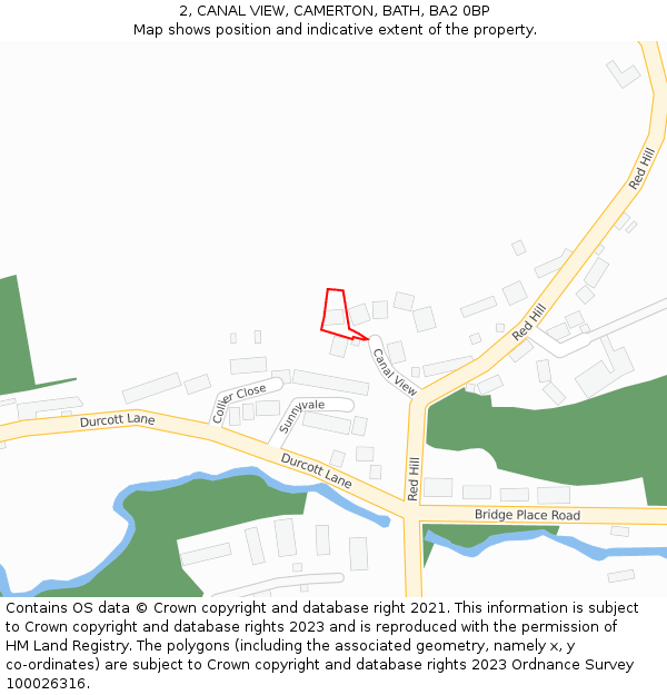 2, CANAL VIEW, CAMERTON, BATH, BA2 0BP: Location map and indicative extent of plot