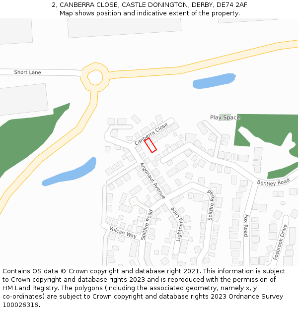 2, CANBERRA CLOSE, CASTLE DONINGTON, DERBY, DE74 2AF: Location map and indicative extent of plot