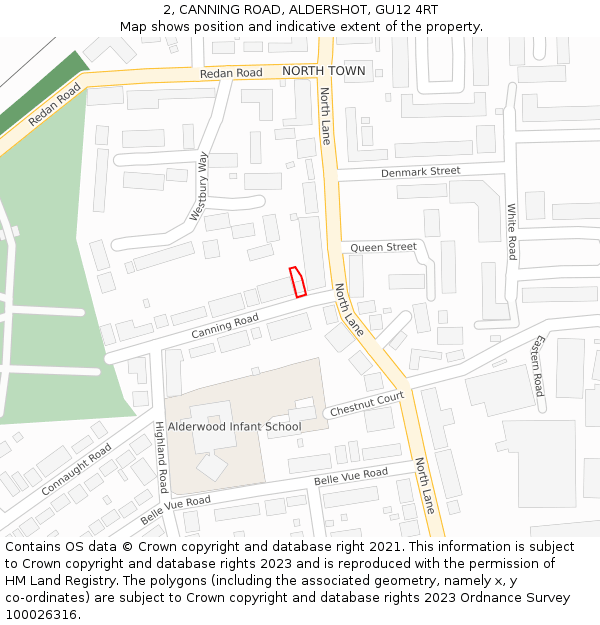 2, CANNING ROAD, ALDERSHOT, GU12 4RT: Location map and indicative extent of plot