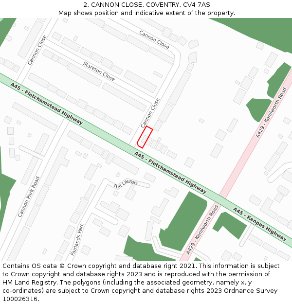 2, CANNON CLOSE, COVENTRY, CV4 7AS: Location map and indicative extent of plot