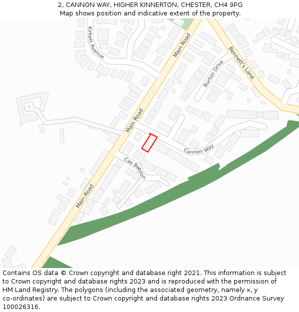 2, CANNON WAY, HIGHER KINNERTON, CHESTER, CH4 9PG: Location map and indicative extent of plot