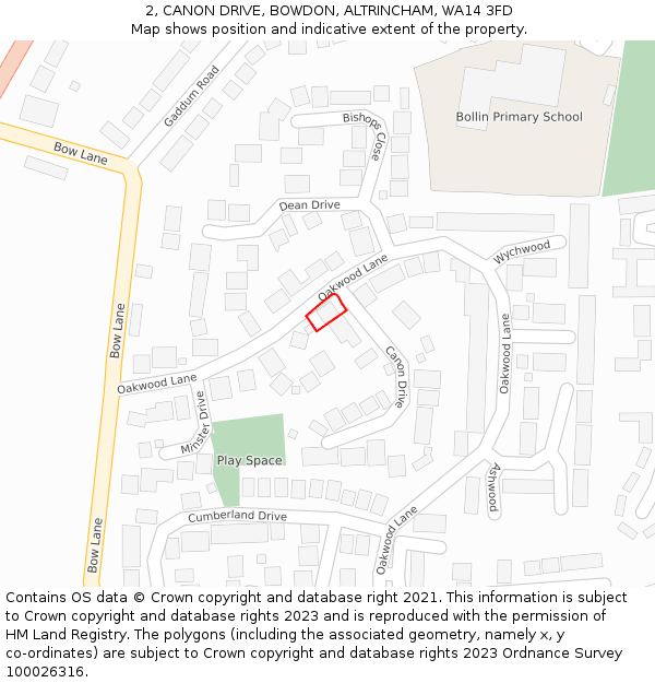 2, CANON DRIVE, BOWDON, ALTRINCHAM, WA14 3FD: Location map and indicative extent of plot