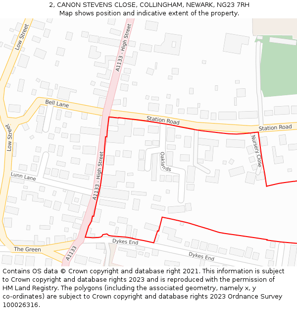 2, CANON STEVENS CLOSE, COLLINGHAM, NEWARK, NG23 7RH: Location map and indicative extent of plot