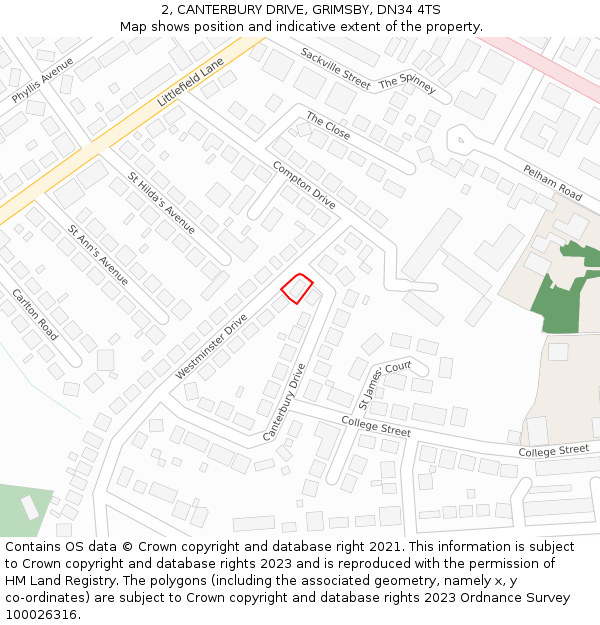 2, CANTERBURY DRIVE, GRIMSBY, DN34 4TS: Location map and indicative extent of plot