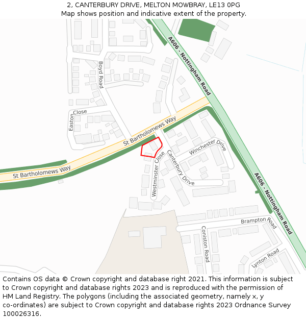 2, CANTERBURY DRIVE, MELTON MOWBRAY, LE13 0PG: Location map and indicative extent of plot