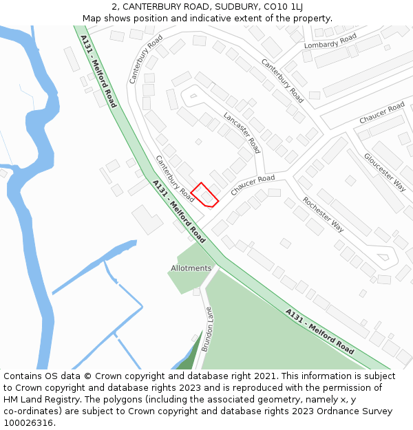 2, CANTERBURY ROAD, SUDBURY, CO10 1LJ: Location map and indicative extent of plot