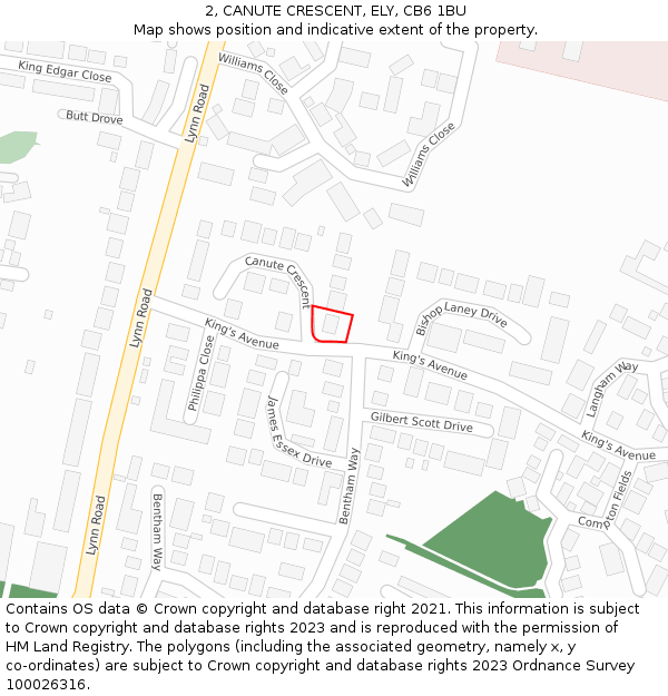 2, CANUTE CRESCENT, ELY, CB6 1BU: Location map and indicative extent of plot